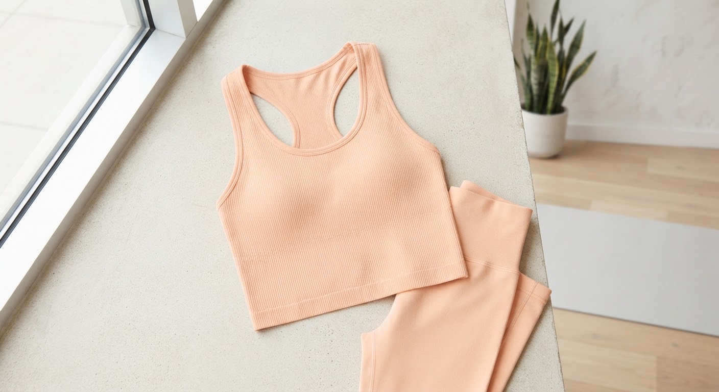 Pulse Crop Tank — Soft Peach · Seamless Rib